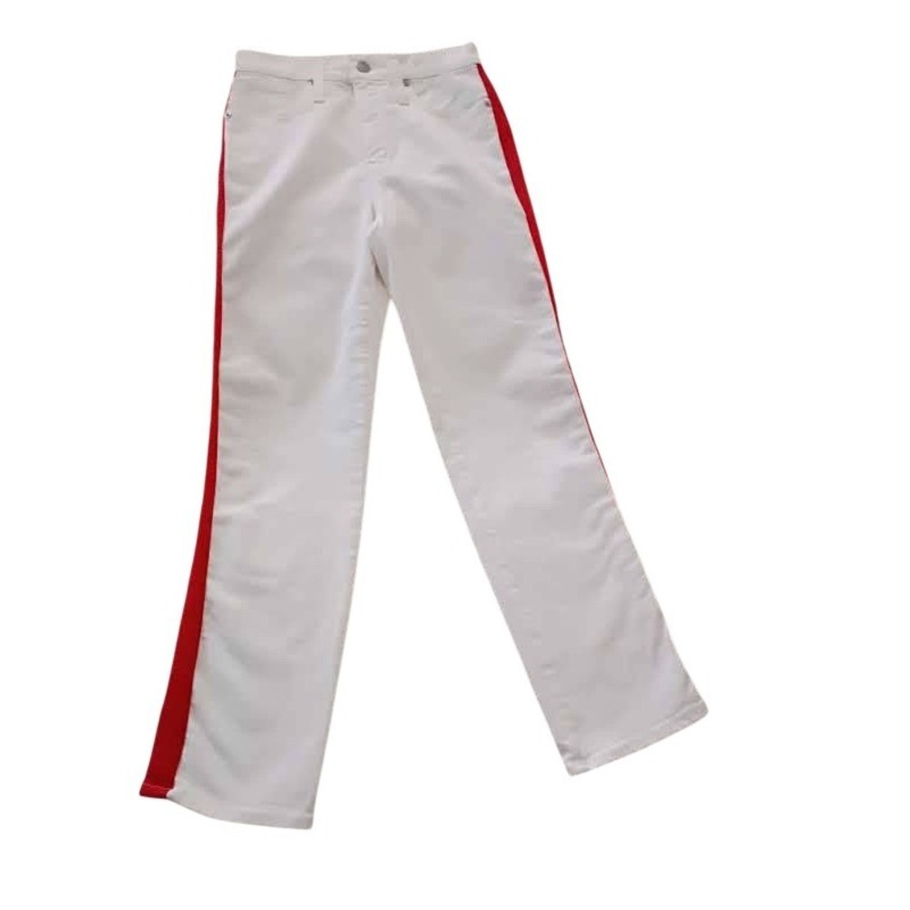 Madewell Slim Straight Tuxedo Stripe Jeans White Red 25x27 NWOT MSRP $135 - Picture 2 of 13
